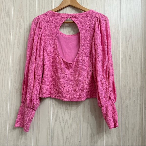 Free People Tea Time Top Plumeria Open Back Floral Lace Balloon Sleeves Size L - Picture 8 of 15